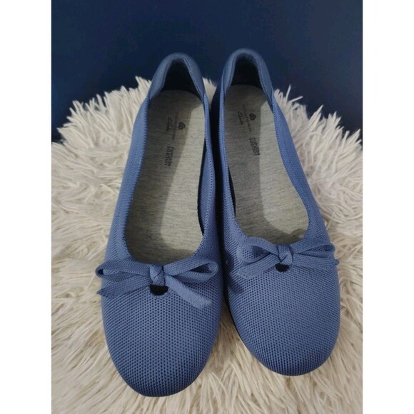 Clarks Cloudsteppers Flats 8.5 Blue Carly Hope Knit Bow - Picture 1 of 8